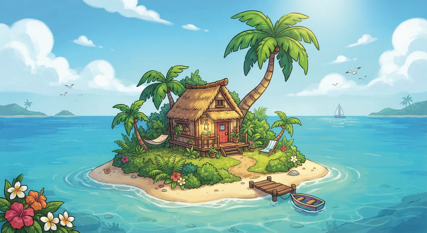 The Palm Springs Pools island hut artwork from the company business card